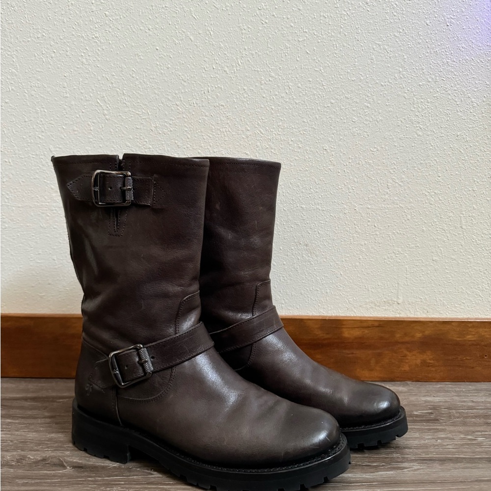 Frye Brown Ankle Boots with Buckle Detail - Picture 2 of 9